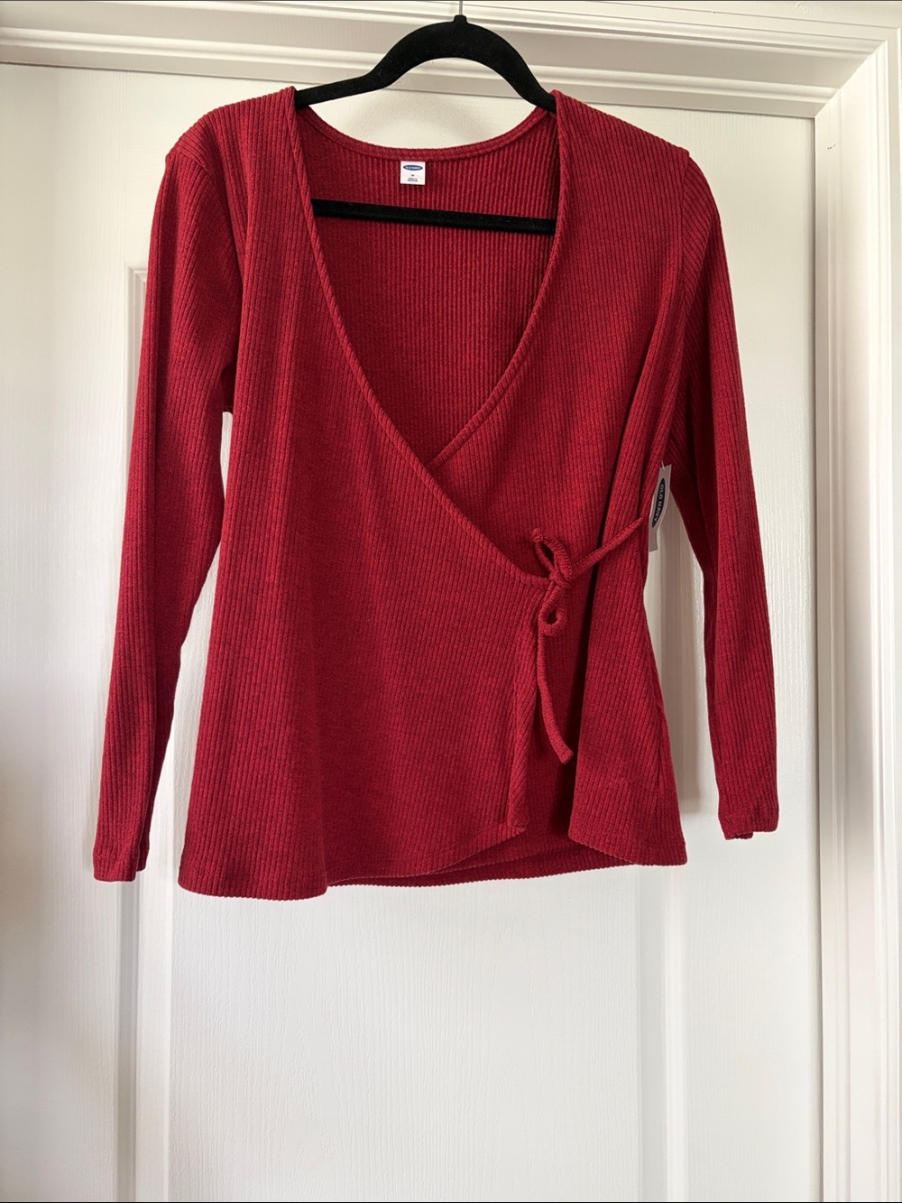 Old Navy Red Ribbed Wrap Tunic Top